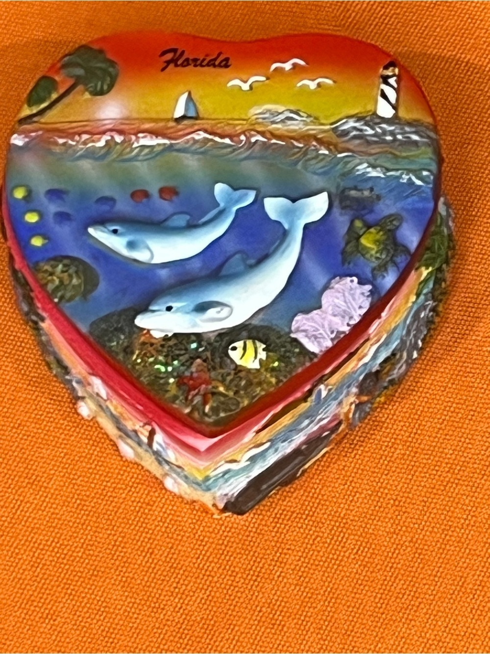 ♥️Florida Heart Shaped Trinket Box with Dolphins
